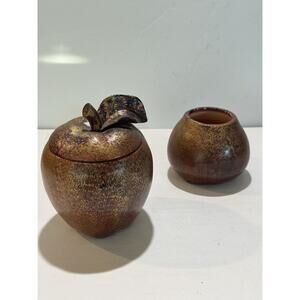 lot of 2 Seasons Candle by Fitz and‎ Floyd 2001 Apple + extra candle wax pottery